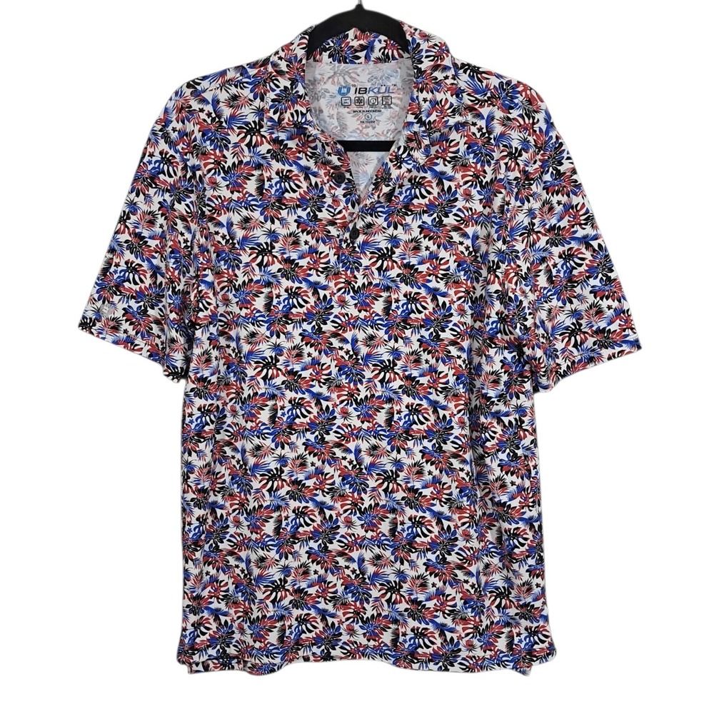 IBKUL Golf Polo Shirt Mens Small Tropical Floral Resort Performance UPF 50+
